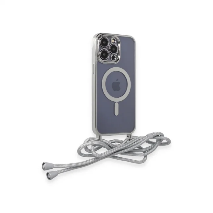 BUĞZ İphone 12 Pro Kılıf Divo Lazer Askılı Magsafe Kapak - Gümüş
