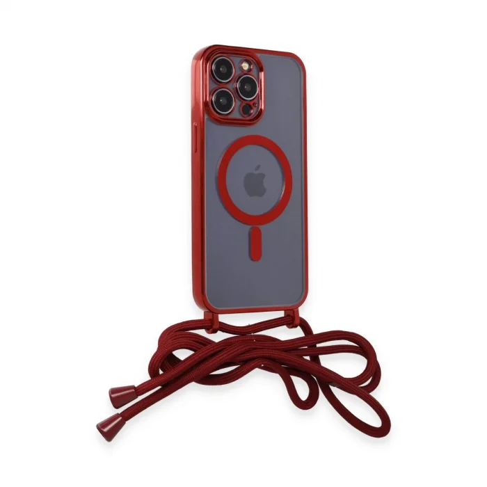 BUĞZ İphone 12 Pro Kılıf Divo Lazer Askılı Magsafe Kapak - Kırmızı