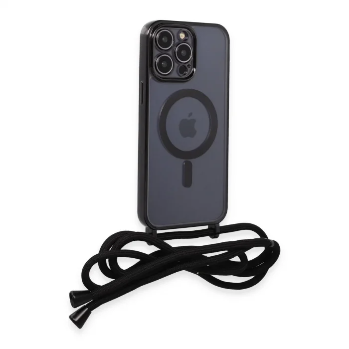 BUĞZ İphone 12 Pro Kılıf Divo Lazer Askılı Magsafe Kapak - Siyah