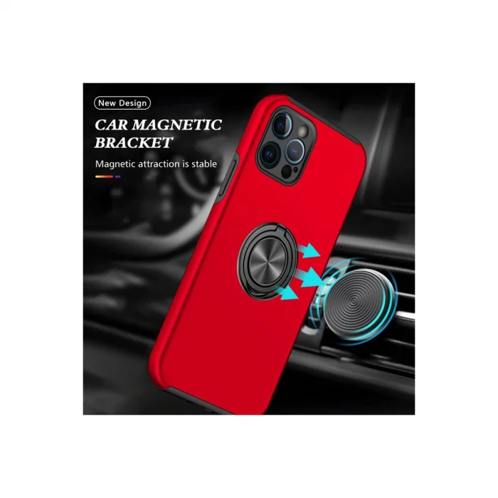 BUĞZ İphone 12 Pro Kılıf Elit Yüzüklü Kapak - Kırmızı