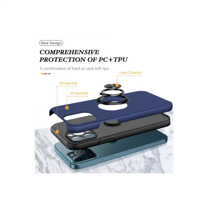 BUĞZ İphone 12 Pro Kılıf Elit Yüzüklü Kapak - Lacivert