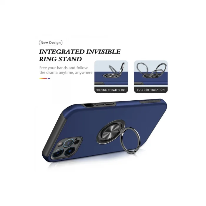 BUĞZ İphone 12 Pro Kılıf Elit Yüzüklü Kapak - Lacivert