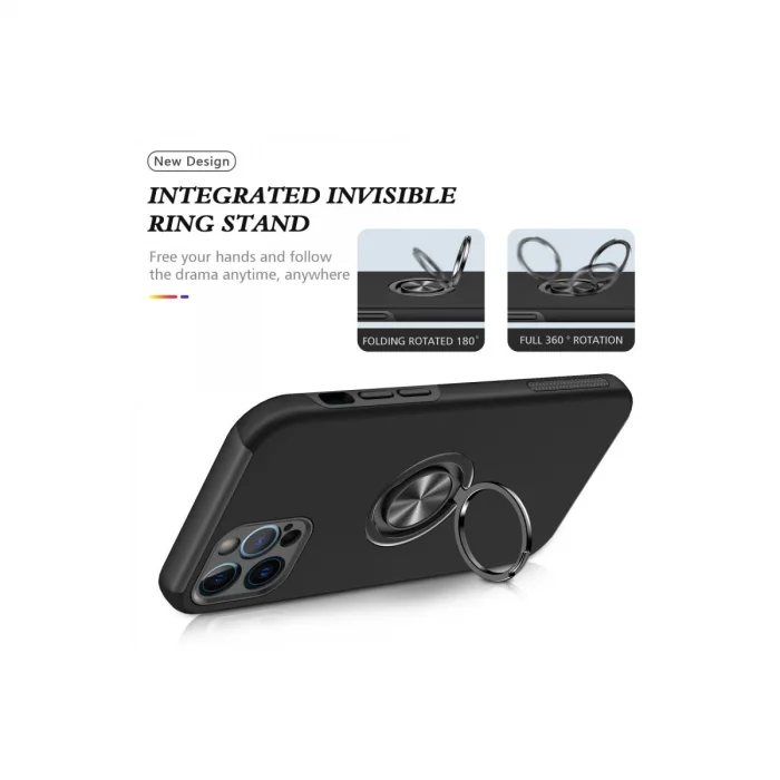 BUĞZ İphone 12 Pro Kılıf Elit Yüzüklü Kapak - Siyah