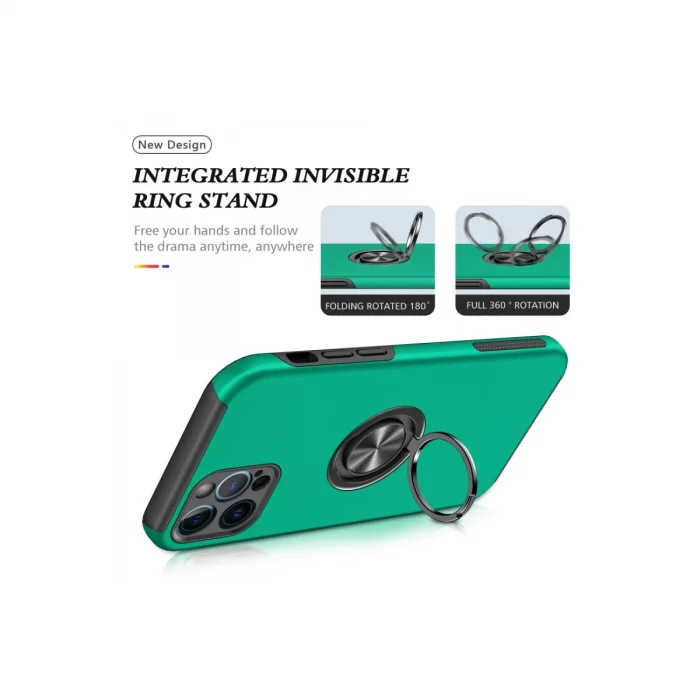 BUĞZ İphone 12 Pro Kılıf Elit Yüzüklü Kapak - Yeşil