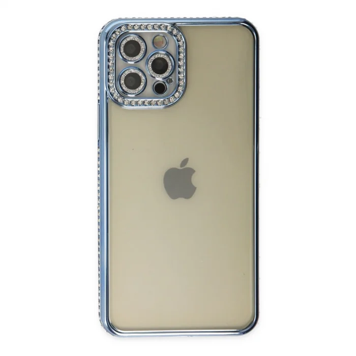 BUĞZ İphone 12 Pro Kılıf Joke Taşlı Silikon - Mavi