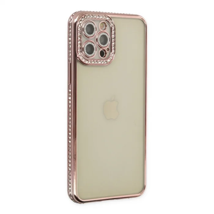 BUĞZ İphone 12 Pro Kılıf Joke Taşlı Silikon - Pembe