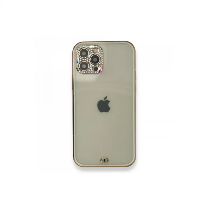 BUĞZ İphone 12 Pro Kılıf Liva Taşlı Silikon - Beyaz