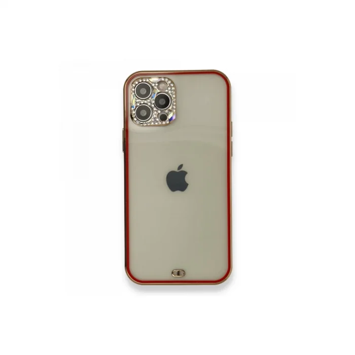 BUĞZ İphone 12 Pro Kılıf Liva Taşlı Silikon - Kırmızı