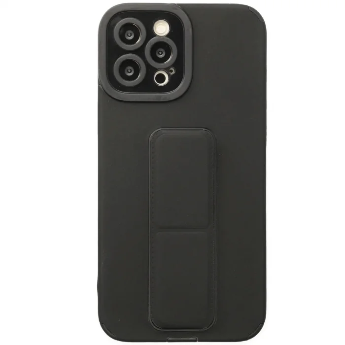 BUĞZ İphone 12 Pro Kılıf Mega Standlı Silikon - Siyah