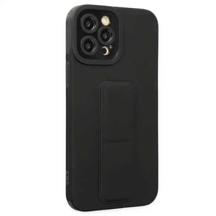 BUĞZ İphone 12 Pro Kılıf Mega Standlı Silikon - Siyah