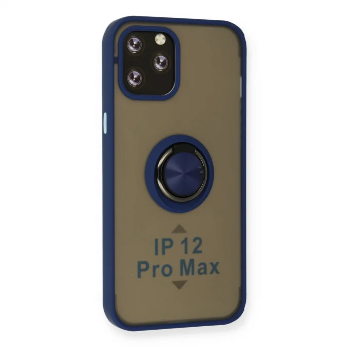 BUĞZ İphone 12 Pro Kılıf Montreal Yüzüklü Silikon Kapak - Lacivert