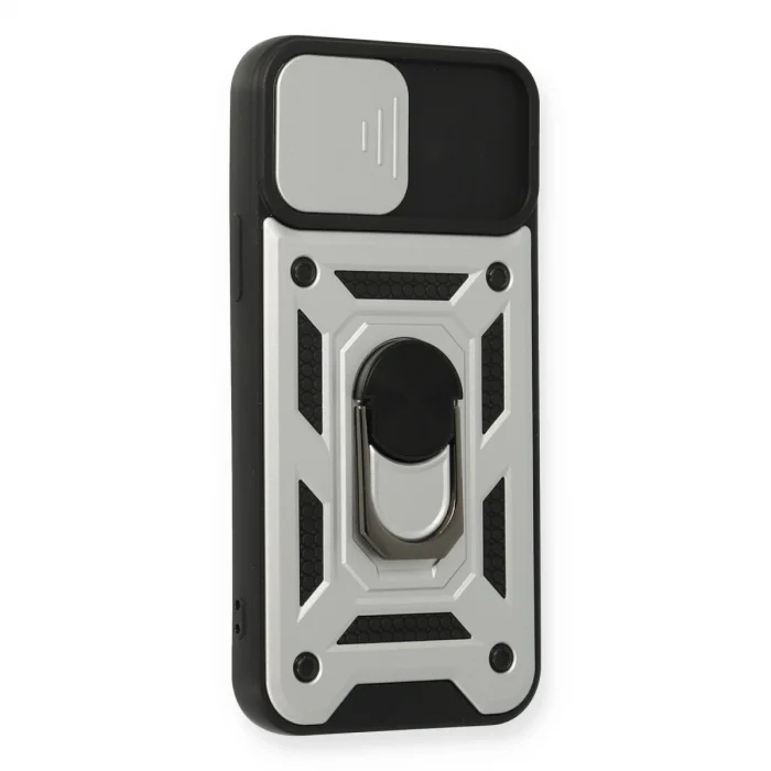 BUĞZ İphone 12 Pro Kılıf Pars Lens Yüzüklü Silikon - Gümüş