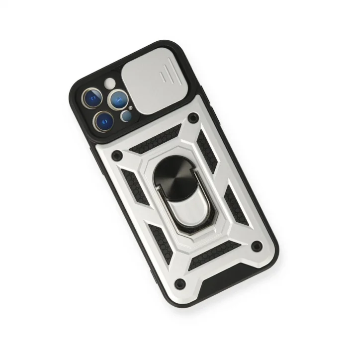 BUĞZ İphone 12 Pro Kılıf Pars Lens Yüzüklü Silikon - Gümüş