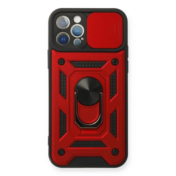 BUĞZ İphone 12 Pro Kılıf Pars Lens Yüzüklü Silikon - Kırmızı