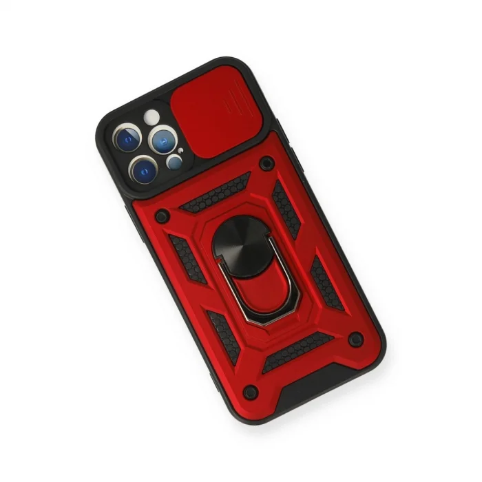 BUĞZ İphone 12 Pro Kılıf Pars Lens Yüzüklü Silikon - Kırmızı