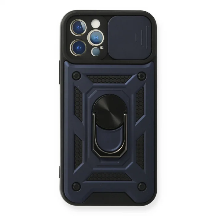 BUĞZ İphone 12 Pro Kılıf Pars Lens Yüzüklü Silikon - Lacivert