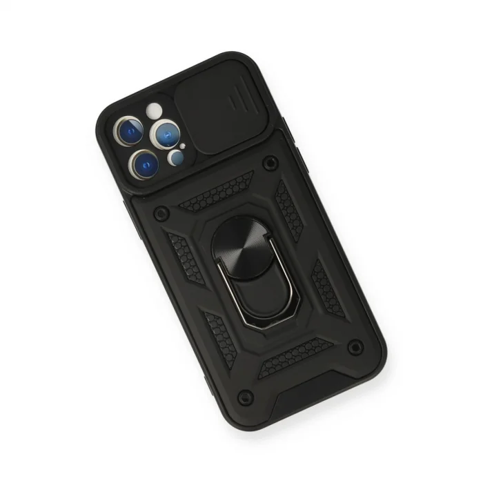 BUĞZ İphone 12 Pro Kılıf Pars Lens Yüzüklü Silikon - Siyah