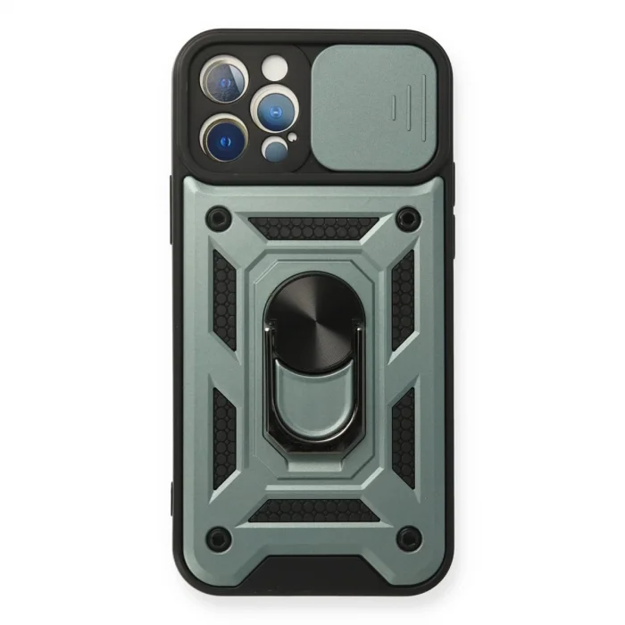 BUĞZ İphone 12 Pro Kılıf Pars Lens Yüzüklü Silikon - Yeşil