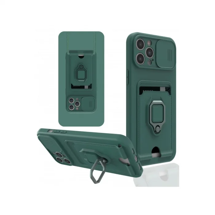 BUĞZ İphone 12 Pro Kılıf Zuma Kartvizitli Yüzüklü Silikon - Yeşil