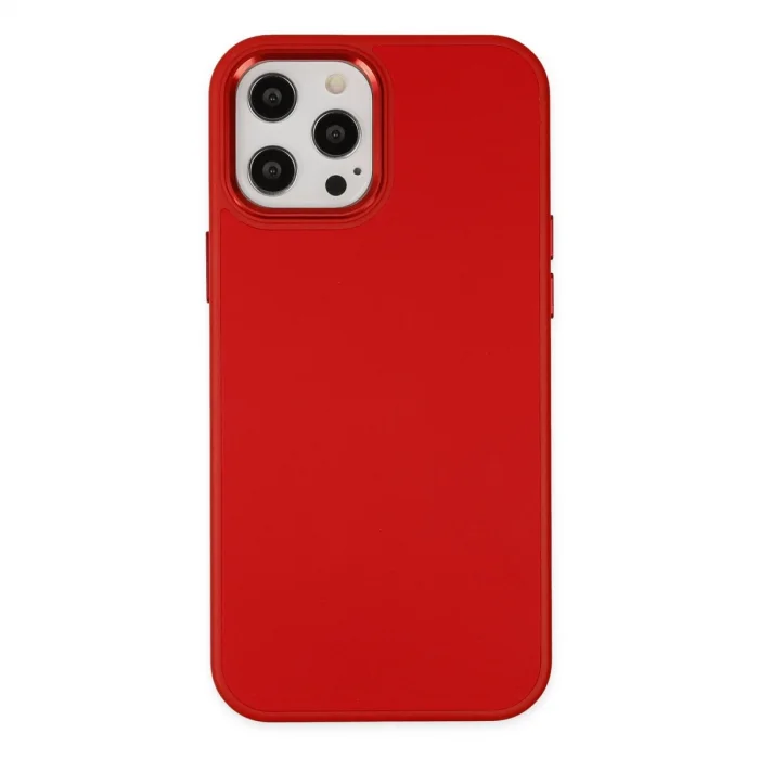 BUĞZ İphone 12 Pro Max Kılıf Asya Deri Silikon - Kırmızı