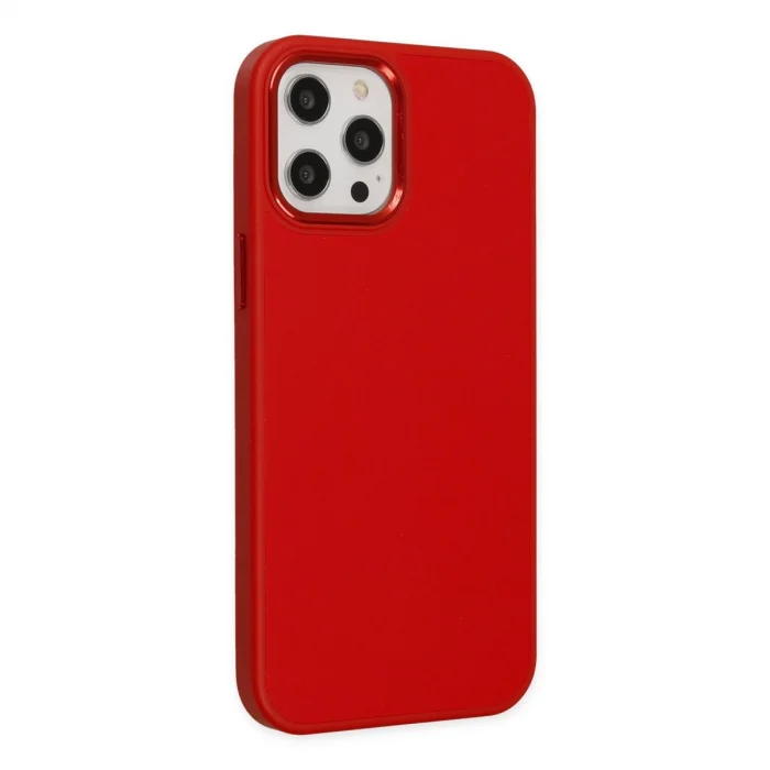 BUĞZ İphone 12 Pro Max Kılıf Asya Deri Silikon - Kırmızı