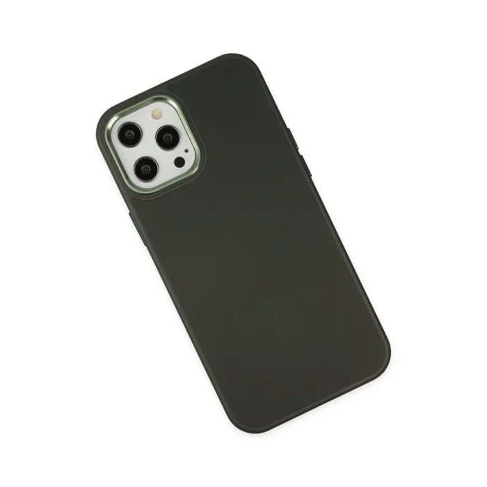 BUĞZ İphone 12 Pro Max Kılıf Asya Deri Silikon - Koyu Yeşil