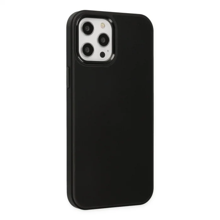 BUĞZ İphone 12 Pro Max Kılıf Asya Deri Silikon - Siyah