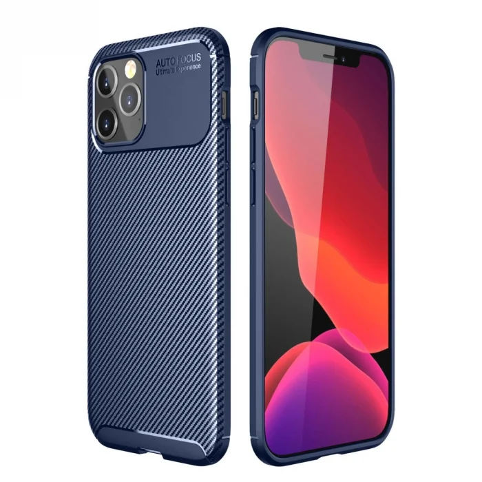 BUĞZ İphone 12 Pro Max Kılıf Auto Focus Karbon Kapak - Lacivert