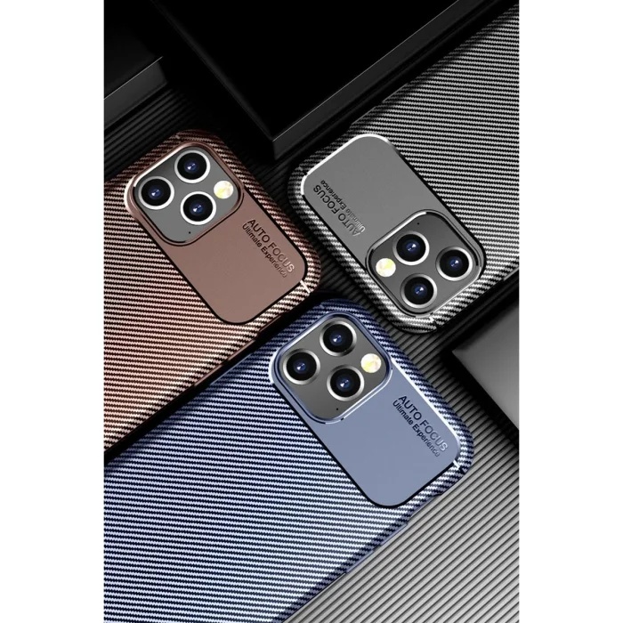 BUĞZ İphone 12 Pro Max Kılıf Auto Focus Karbon Kapak - Lacivert