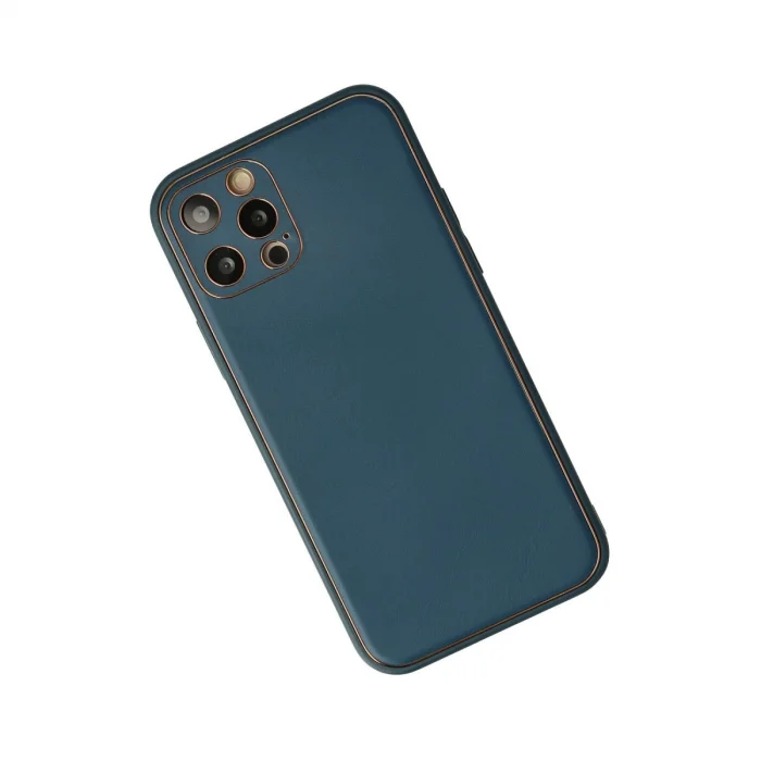 BUĞZ İphone 12 Pro Max Kılıf Coco Deri Silikon Kapak - Mavi