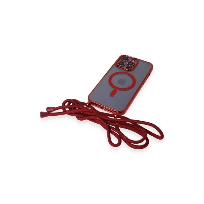 BUĞZ İphone 12 Pro Max Kılıf Divo Lazer Askılı Magsafe Kapak - Kırmızı