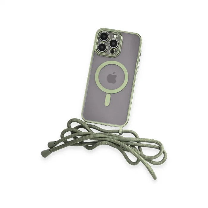 BUĞZ İphone 12 Pro Max Kılıf Divo Lazer Askılı Magsafe Kapak - Koyu Yeşil