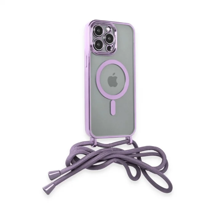 BUĞZ İphone 12 Pro Max Kılıf Divo Lazer Askılı Magsafe Kapak - Lila