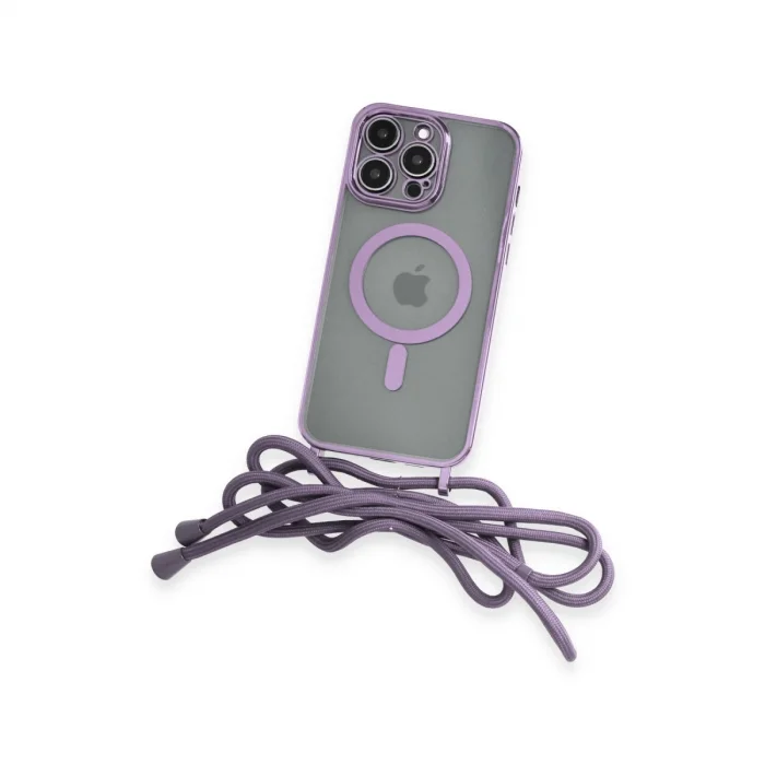 BUĞZ İphone 12 Pro Max Kılıf Divo Lazer Askılı Magsafe Kapak - Lila