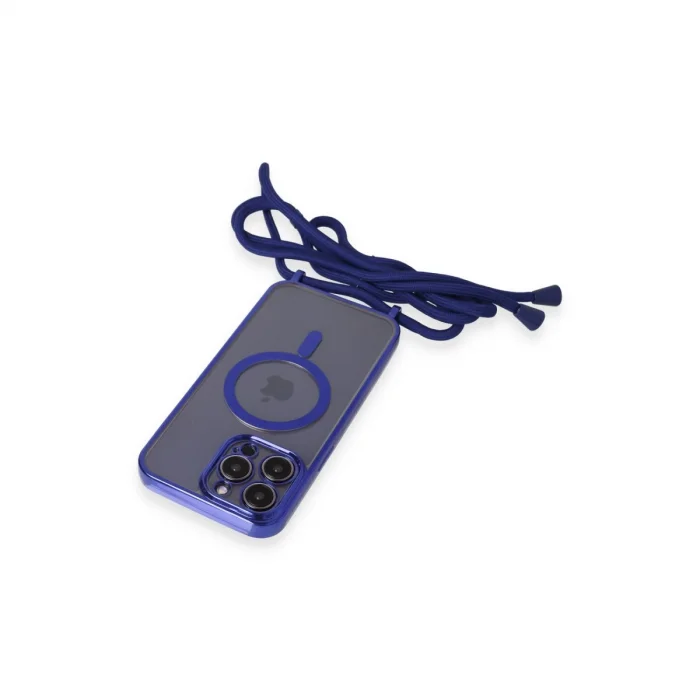 BUĞZ İphone 12 Pro Max Kılıf Divo Lazer Askılı Magsafe Kapak - Mavi