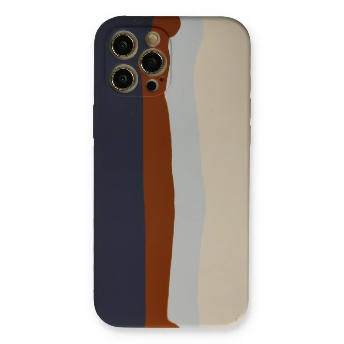 BUĞZ İphone 12 Pro Max Kılıf Ebruli Lansman Silikon - Lacivert-krem