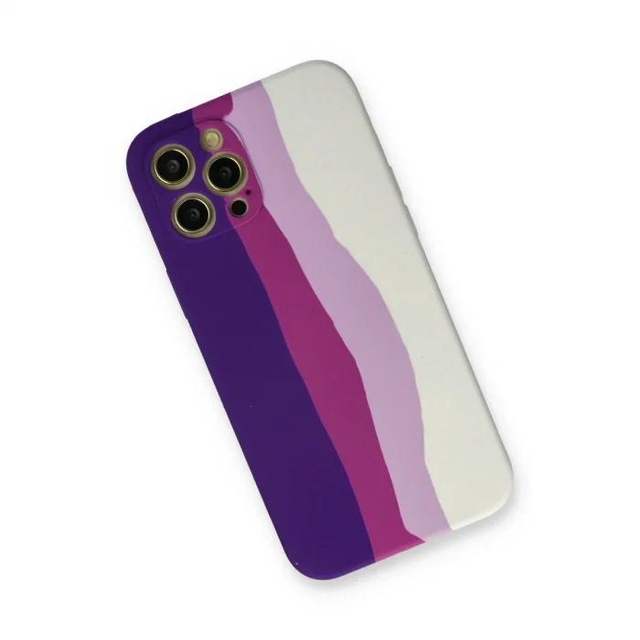 BUĞZ İphone 12 Pro Max Kılıf Ebruli Lansman Silikon - Mor-beyaz