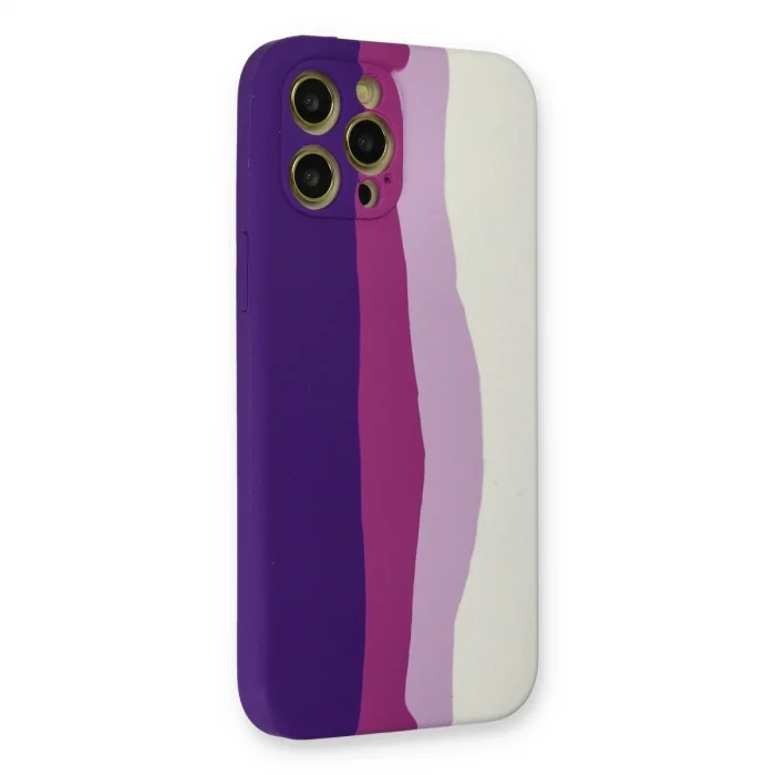 BUĞZ İphone 12 Pro Max Kılıf Ebruli Lansman Silikon - Mor-beyaz