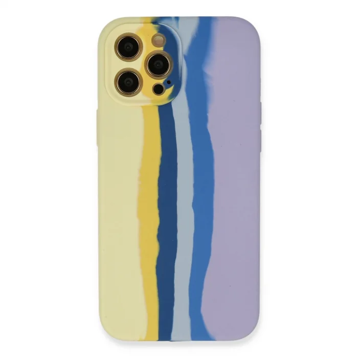 BUĞZ İphone 12 Pro Max Kılıf Ebruli Lansman Silikon - Sarı-lila
