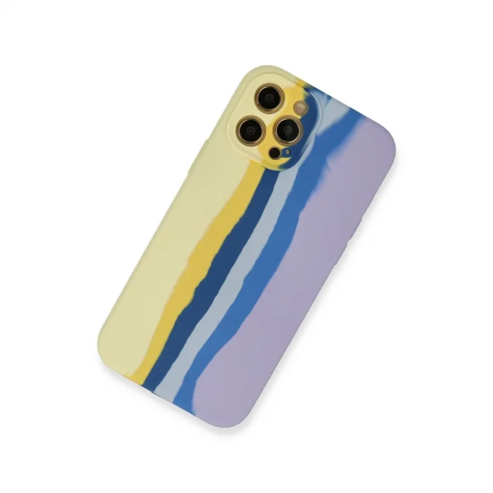 BUĞZ İphone 12 Pro Max Kılıf Ebruli Lansman Silikon - Sarı-lila