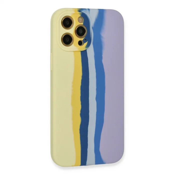 BUĞZ İphone 12 Pro Max Kılıf Ebruli Lansman Silikon - Sarı-lila