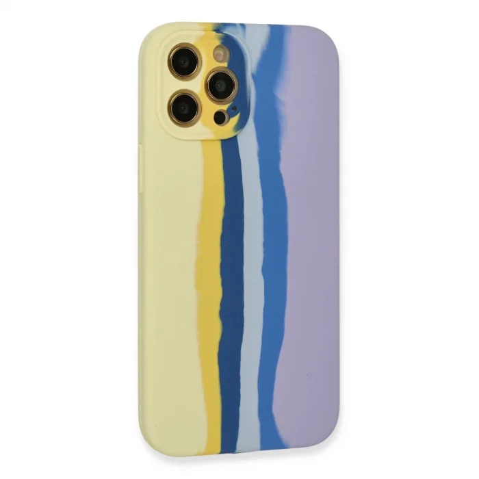 BUĞZ İphone 12 Pro Max Kılıf Ebruli Lansman Silikon - Sarı-lila