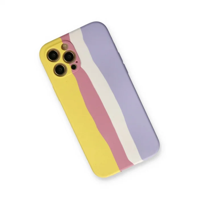 BUĞZ İphone 12 Pro Max Kılıf Ebruli Lansman Silikon - Sarı-mavi