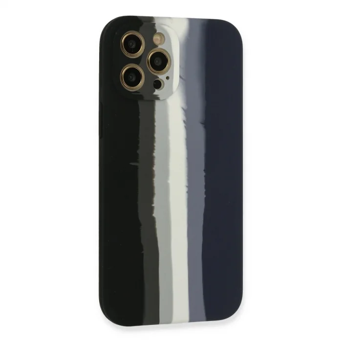 BUĞZ İphone 12 Pro Max Kılıf Ebruli Lansman Silikon - Siyah-lacivert