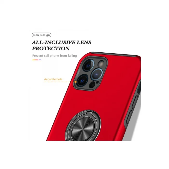 BUĞZ İphone 12 Pro Max Kılıf Elit Yüzüklü Kapak - Kırmızı