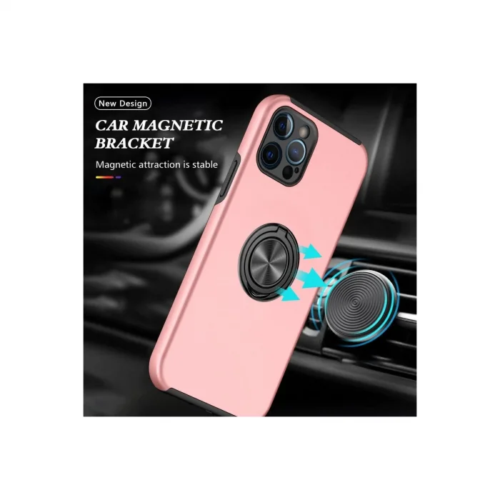 BUĞZ İphone 12 Pro Max Kılıf Elit Yüzüklü Kapak - Pembe