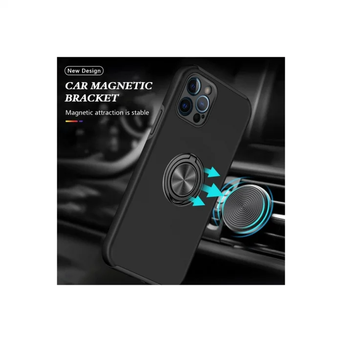 BUĞZ İphone 12 Pro Max Kılıf Elit Yüzüklü Kapak - Siyah