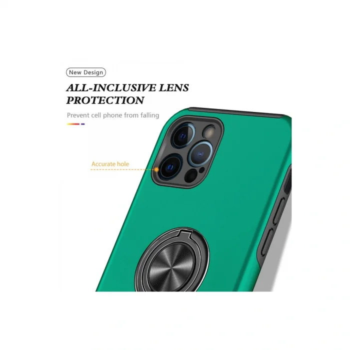 BUĞZ İphone 12 Pro Max Kılıf Elit Yüzüklü Kapak - Yeşil