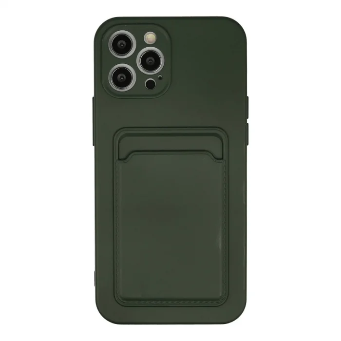 BUĞZ İphone 12 Pro Max Kılıf Kelvin Kartvizitli Silikon - Koyu Yeşil