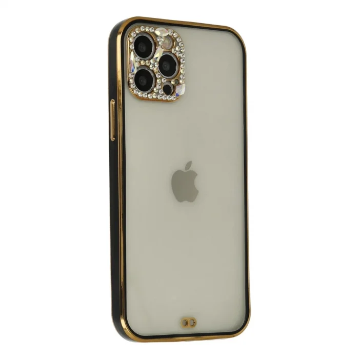 BUĞZ İphone 12 Pro Max Kılıf Liva Taşlı Silikon - Siyah